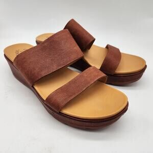 Kork-Ease Kane Platform Sandals Women's 9M Brown Leather Double Strap Slides